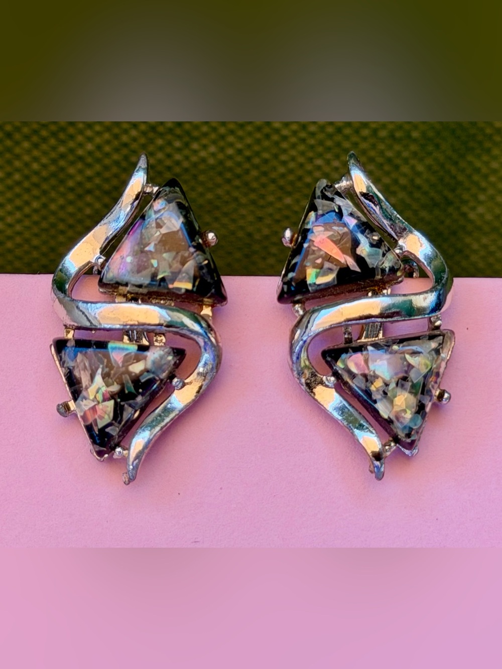 Vintage Coro S-Curve Faux Opal Clip On Earrings